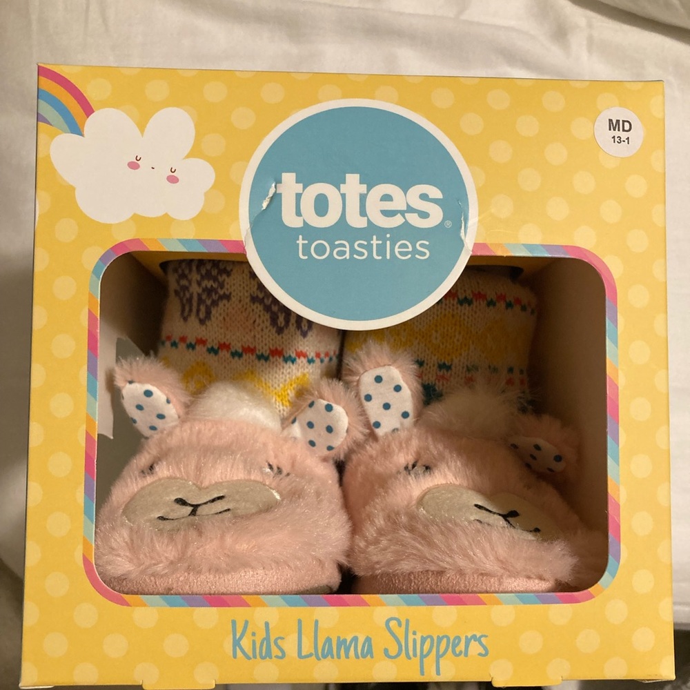 Totes Toasties Kids Llama Slippers size Med 13-1 NIB